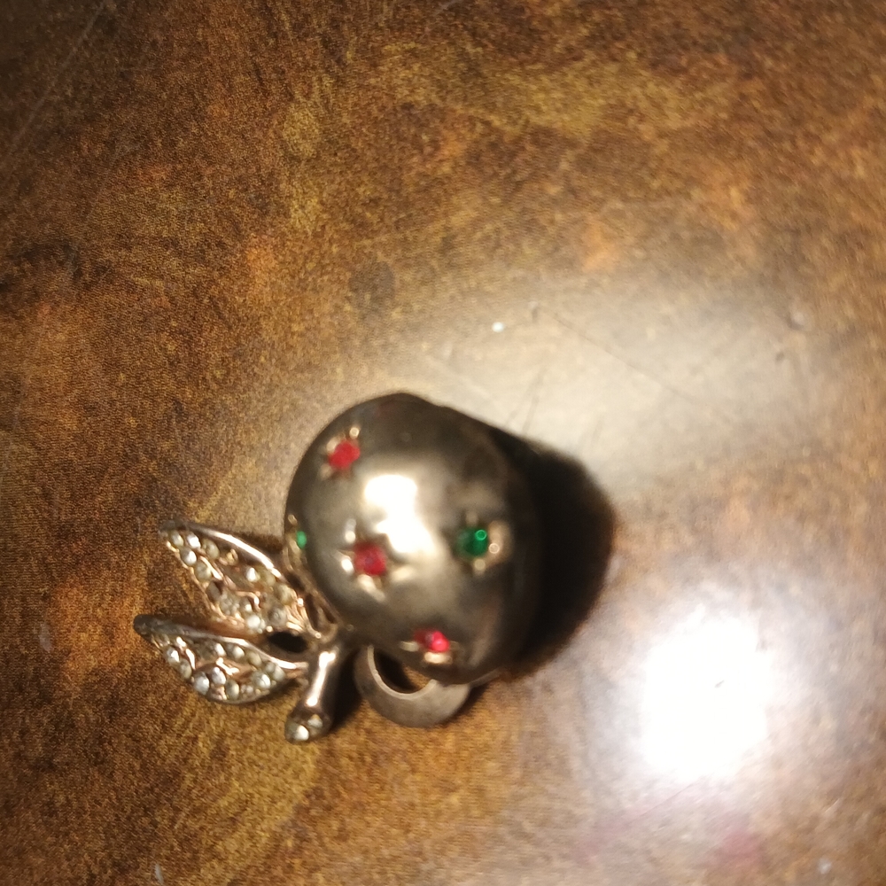 Sterling Silver Apple Brooch with Red and Green Accents